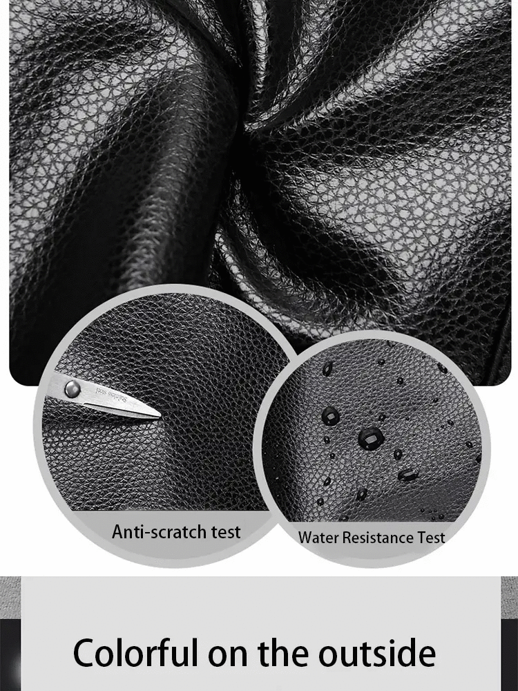 Retro short-trip motorcycle bag, black PU leather, large-capacity and waterproof.