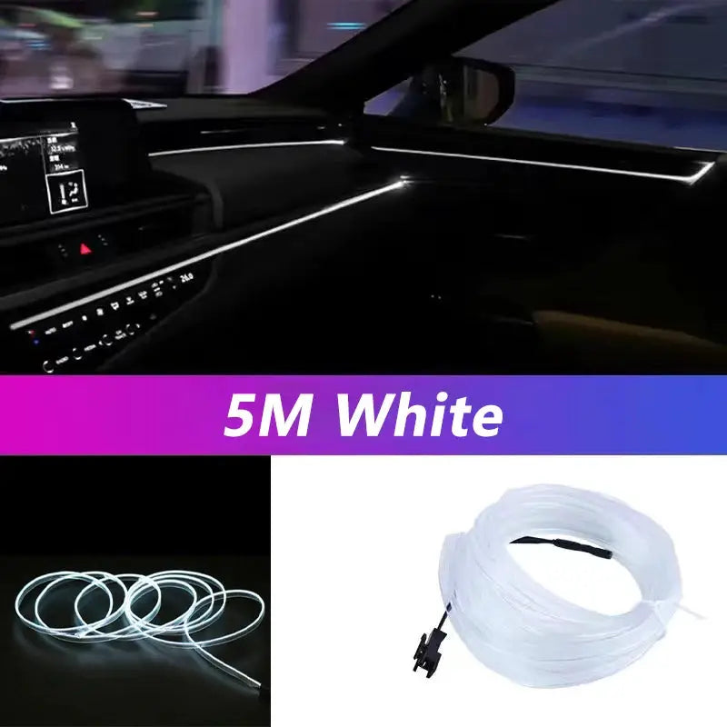 5M Car Interior Neon EL Wire LED Strip Light USB Powered Ambient Decorative Lamp For Auto DIY Party Atmosphere