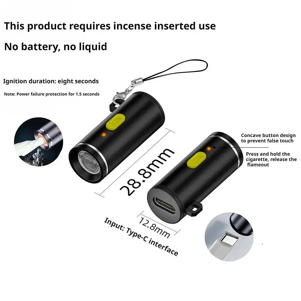 Simples Market Type-C mini windproof lighter, black cylindrical with yellow activation button and USB-C port