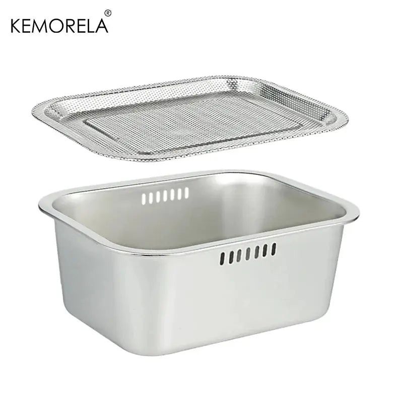 Portable 10L Stainless Steel Washing Up Bowl Dishpan for Kitchen Sink Multipurpose Vegetable Rinsing