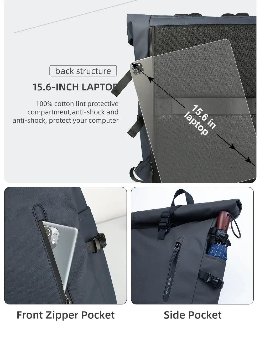 HK Large 15.6-inch Laptop Backpack by Simples Market; gray anti-theft backpack with USB port and front/side pockets