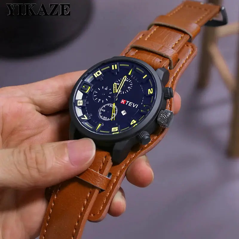 Retro Mens Luxury Quartz Watch With PU Leather Strap Date Big Dial Business Military Tactical Wristwatch