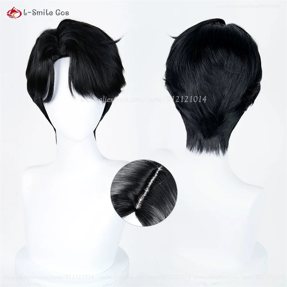 In Stock anime cosplay wig, black heat-resistant synthetic hair, short layered style Simples Market