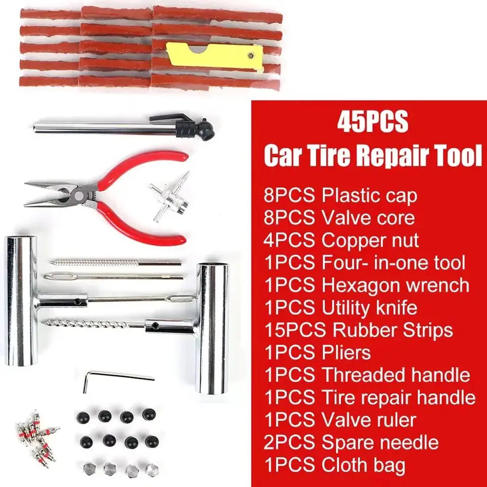Simples Market Tyre Repair Kit 45pcs; red-handled pliers and metal tools for car and motorcycle tire repair