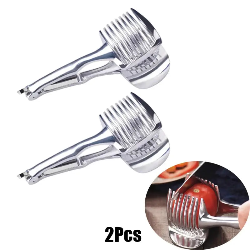 SwiftSlice Stainless Steel Handheld Fruit And Vegetable Slicer For Precise Uniform Slices Of Tomatoes Lemons And Onions