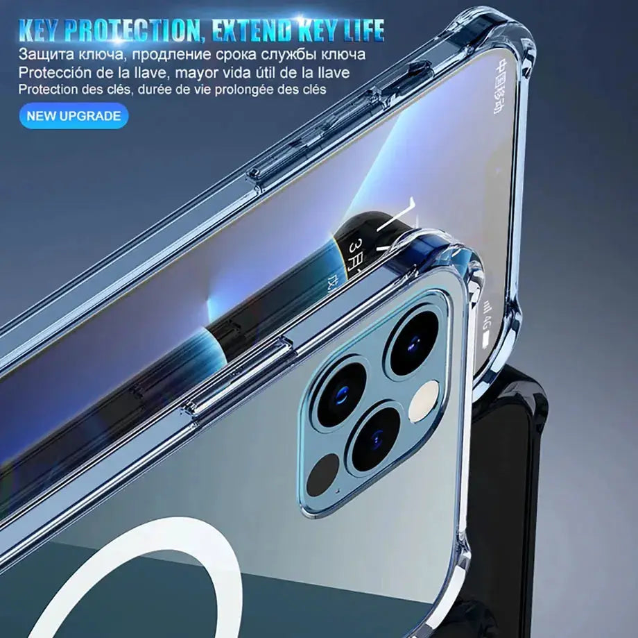 Luxury MagSafe wireless charger bumper case for iPhone 16–11 Pro Max Plus, transparent, Simples Market