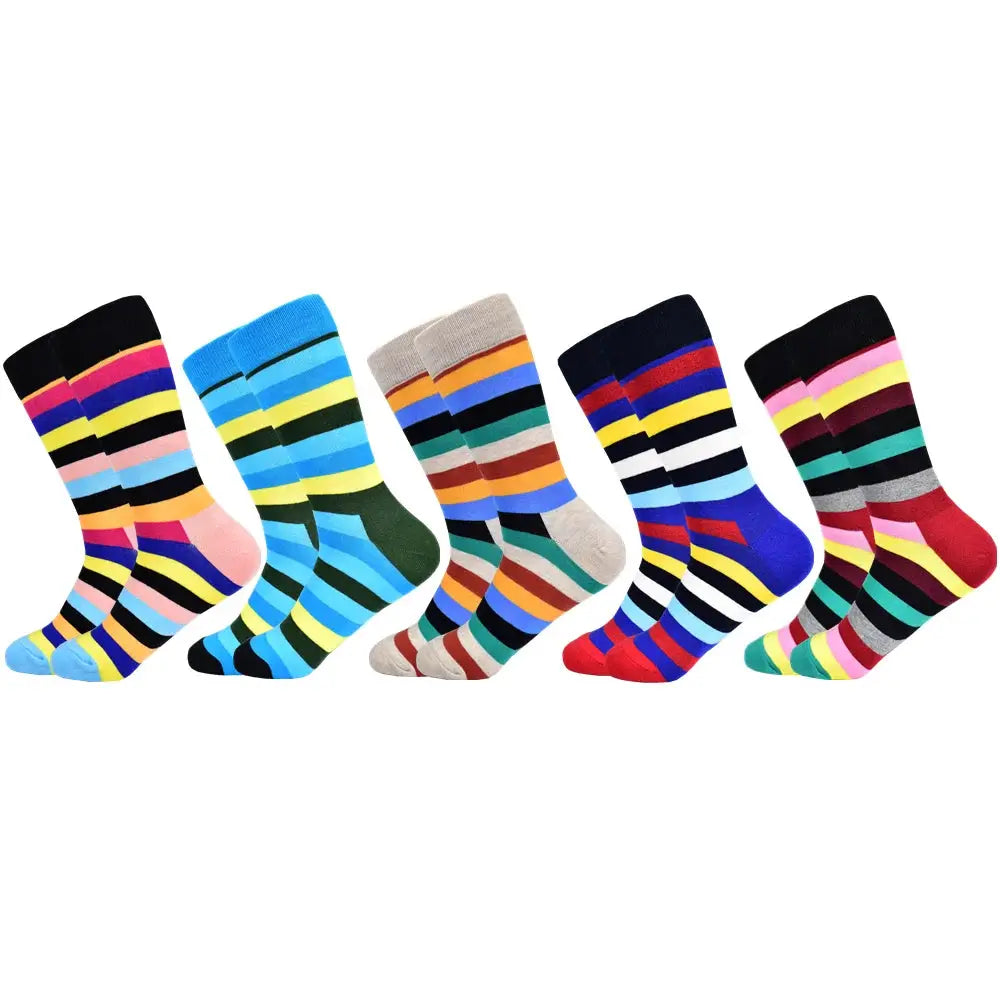 5 Pack Novelty Men's Cotton Crew Socks With Colorful Pattern Funny Happy Fashion Dress Socks