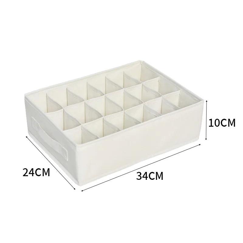 Socks underwear organizer storage box by Simples Market, white fabric with 12 dividers, 34x24x10 cm.