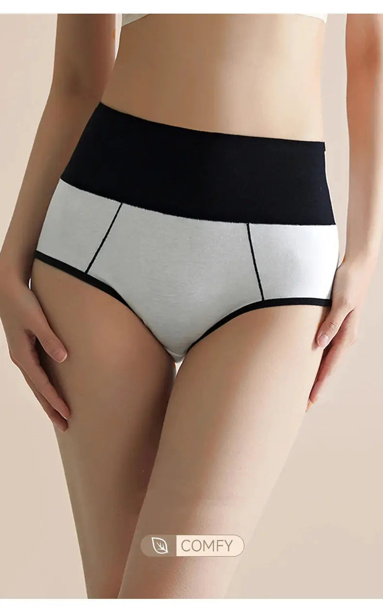 Plus-size high-waist cotton panties in gray with black waistband, COMFY logo visible