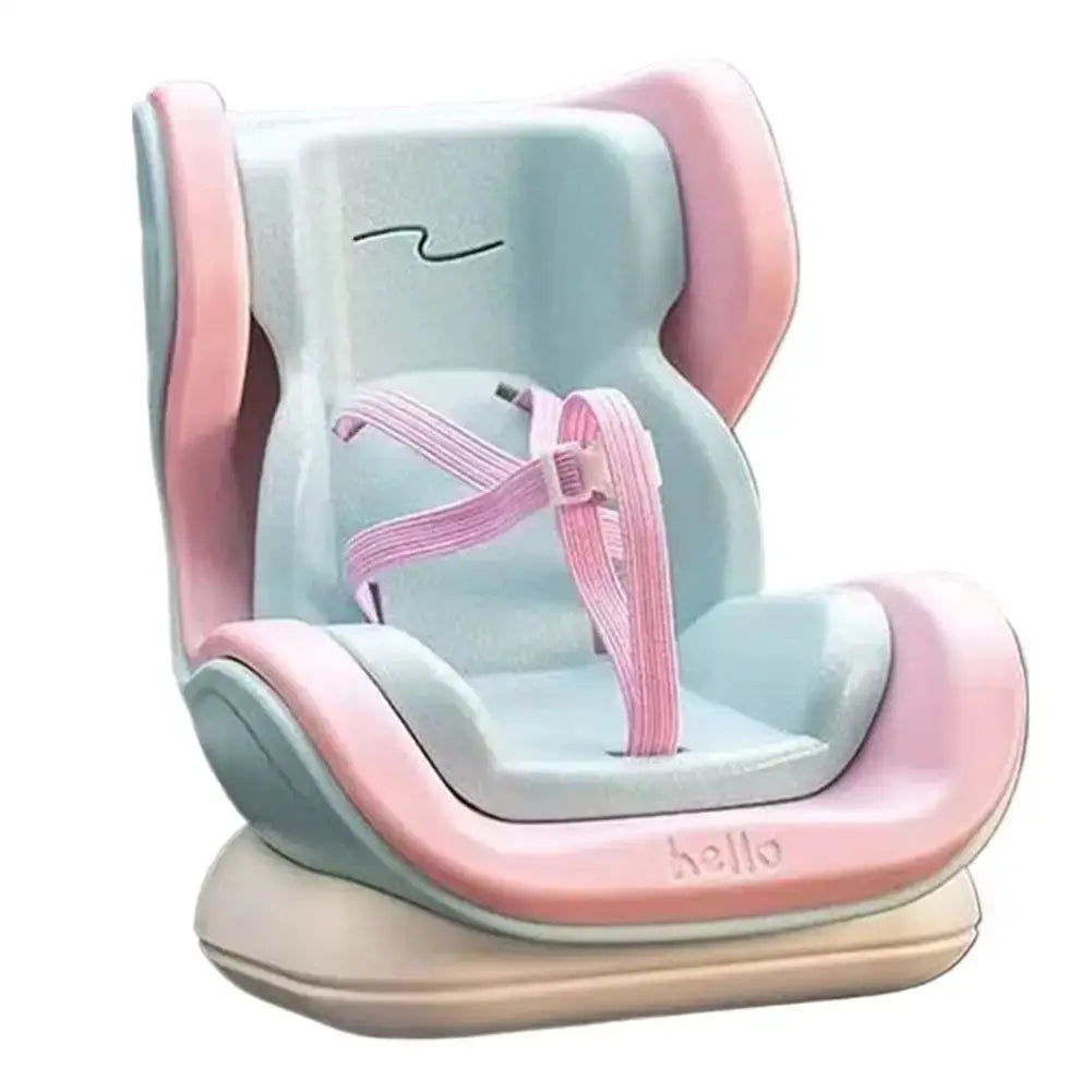 Car doll safety seat for 17cm dolls, pastel blue with pink harness and base