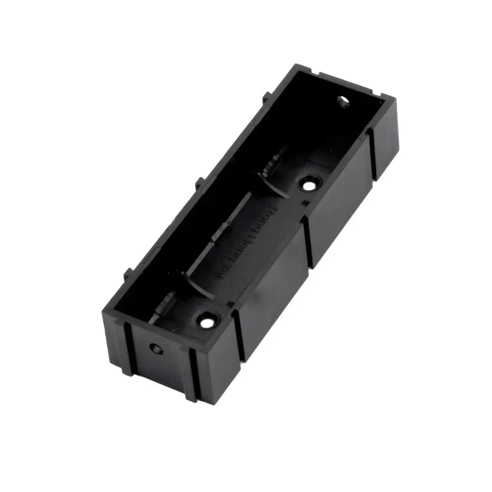 Battery holder for 21700/18650 cells, black plastic, solder-free lithium battery storage box.
