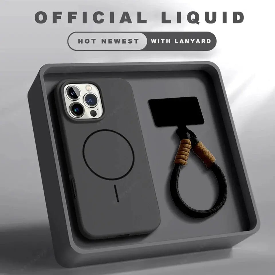 Official Magnetic Phone Case For iPhone 11 To 16 Pro Max With MagSafe And Lanyard Silicone Soft Cover