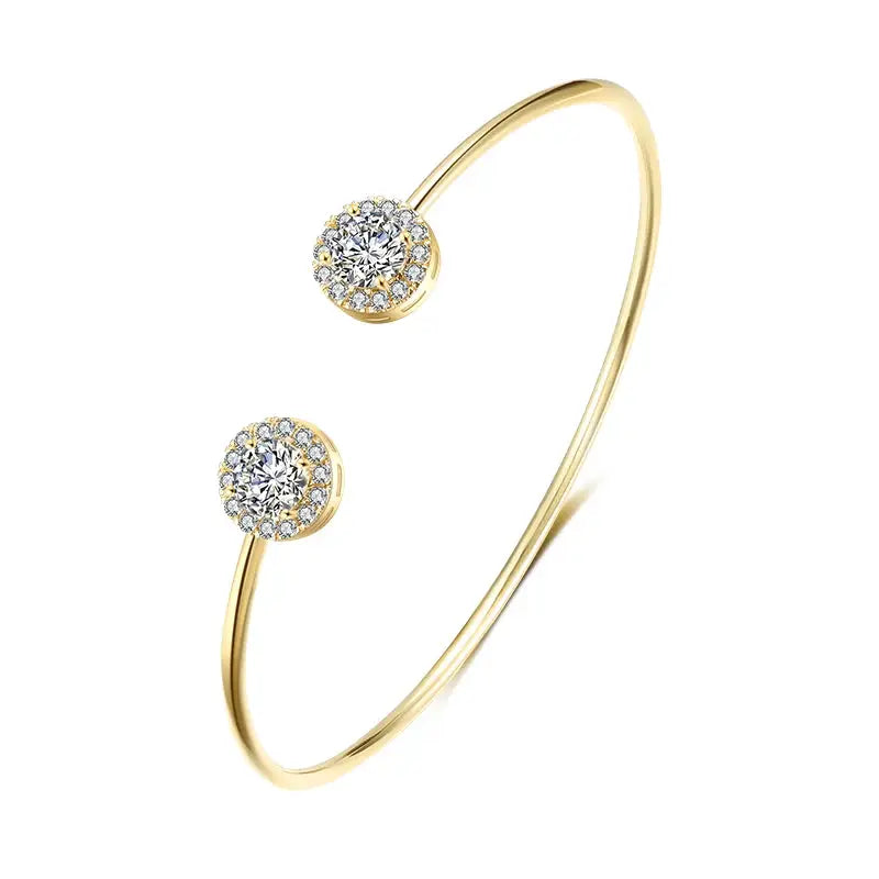 Luxury Geometry Gold Color Cuff Bangles For Women With Cubic Zirconia Bracelets For Party And Everyday Wear