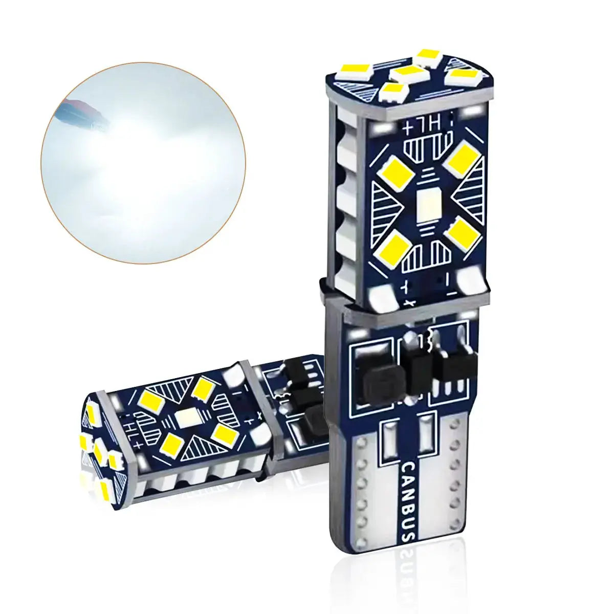 2-pack Simples Market T10 LED bulbs with blue PCB and 15 SMDs, 12V CANBUS car signal/fog lights