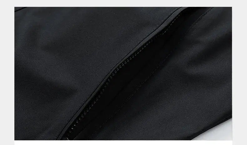 Men's black waterproof hooded softshell windbreaker jacket with zipper by Simples Market.