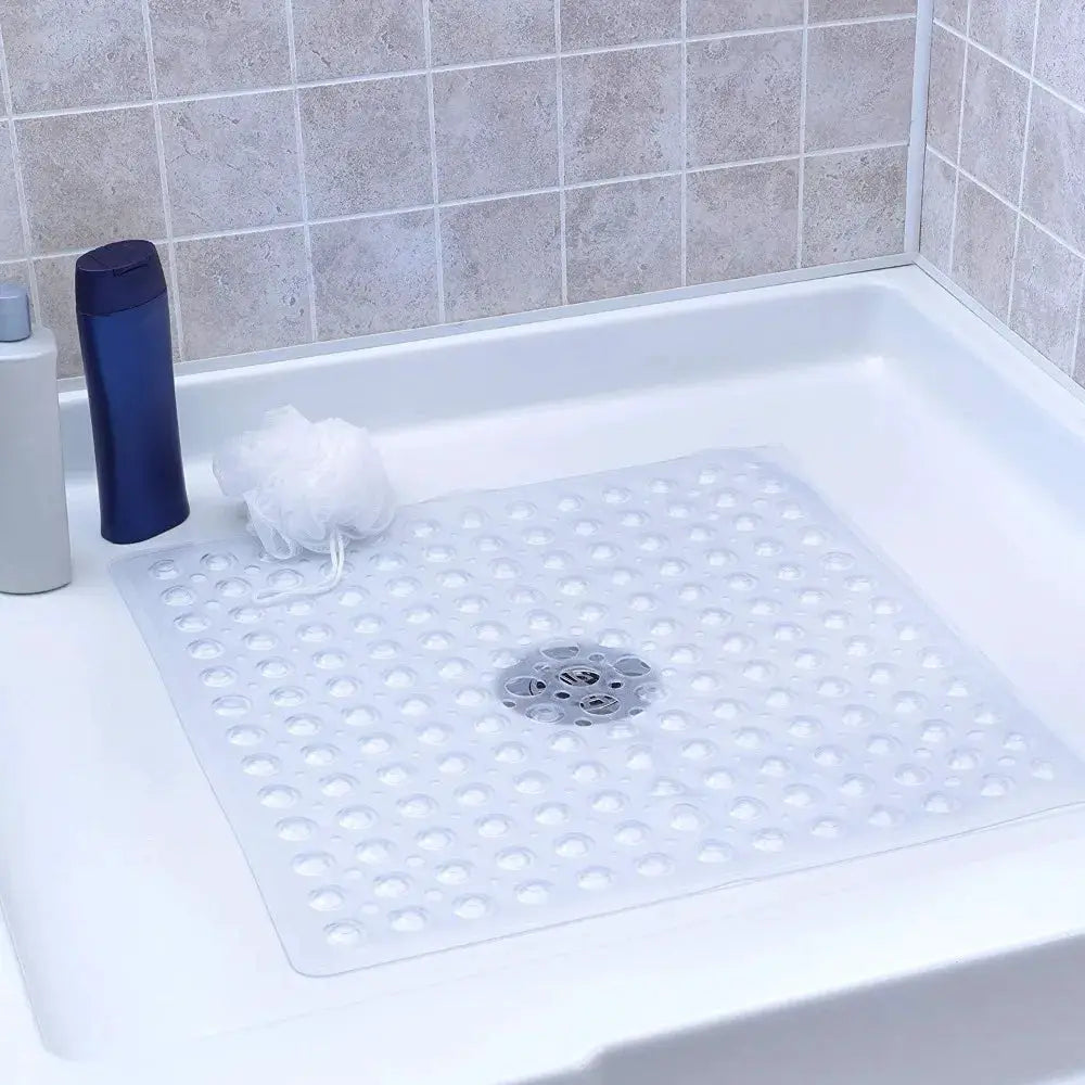 Shower mat Simples Market; clear PVC square 53x53cm with suction cups for non-slip bath.