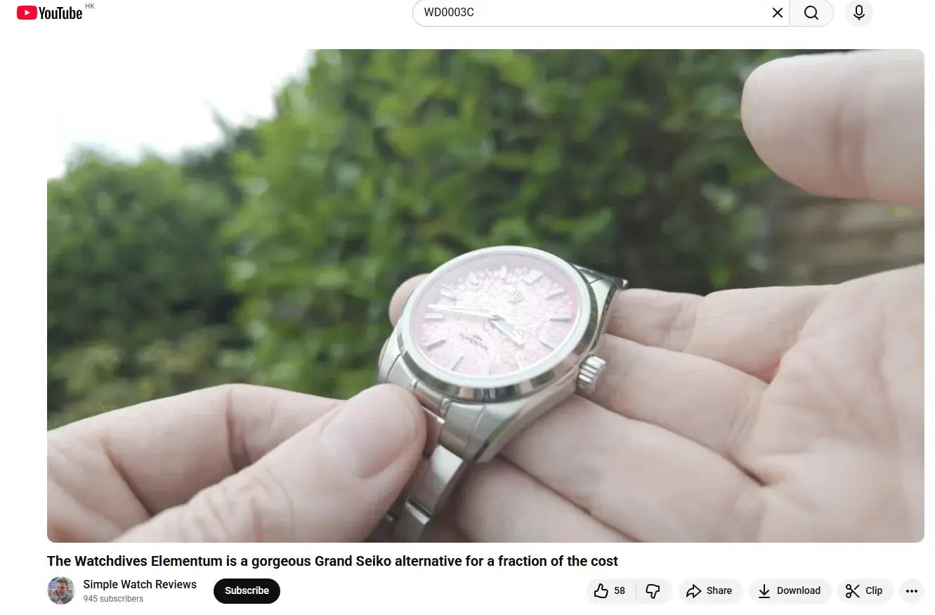 Watchdives WD0003C stainless steel wristwatch with pink ice-crack dial, 38mm case, sapphire crystal