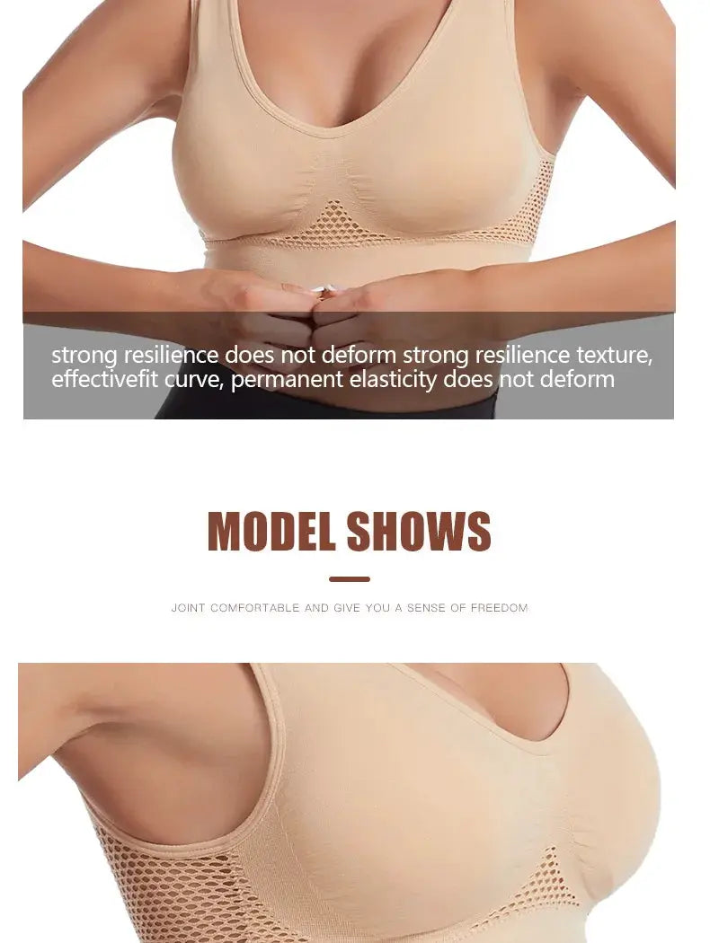 Posture correction bra seamless beige push-up with mesh side panels and adjustable straps by Simples Market