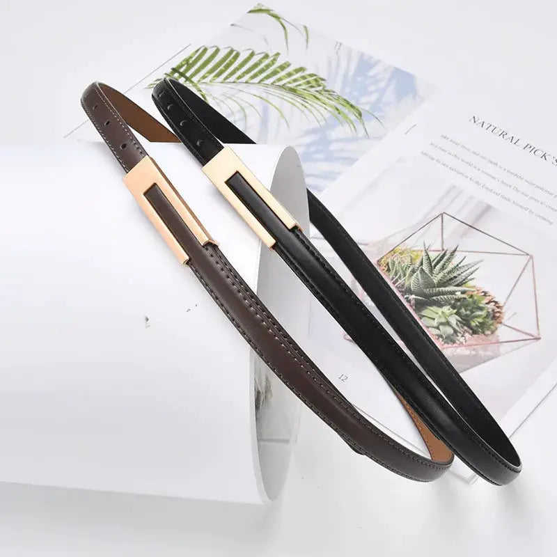 NovaStyle Women PU Leather Thin Waist Belt Adjustable With Metal Accent Korean Fashion Belt