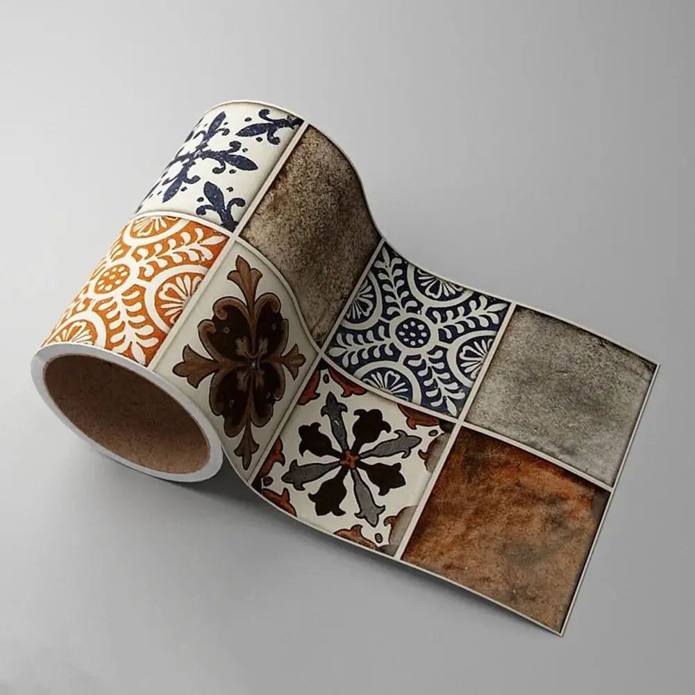 Self-adhesive bathroom waist-line wall border by Simples Market; tile-pattern panels, waterproof peel-and-stick decor.