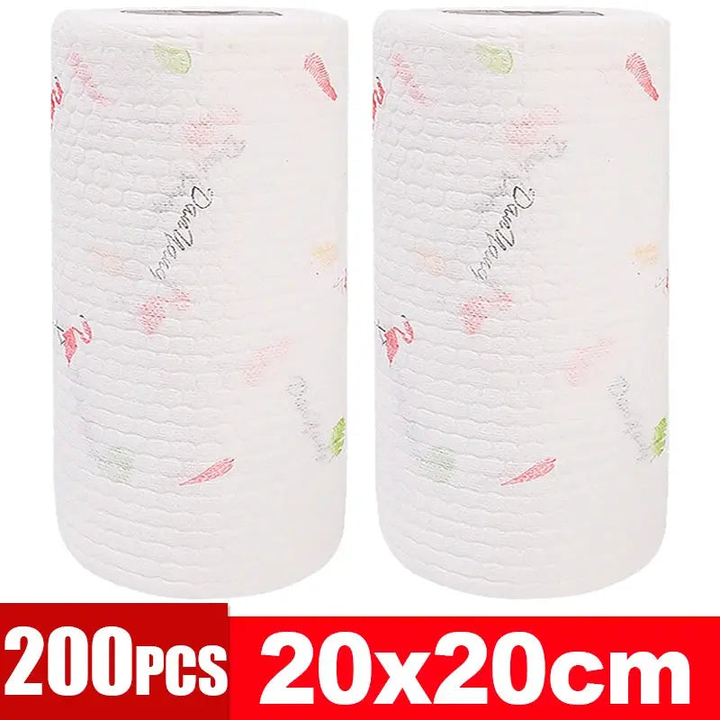 Simples Market kitchen disposable non-woven cleaning cloths, 2 rolls, 200 pcs, 20x20 cm, white with pastel prints