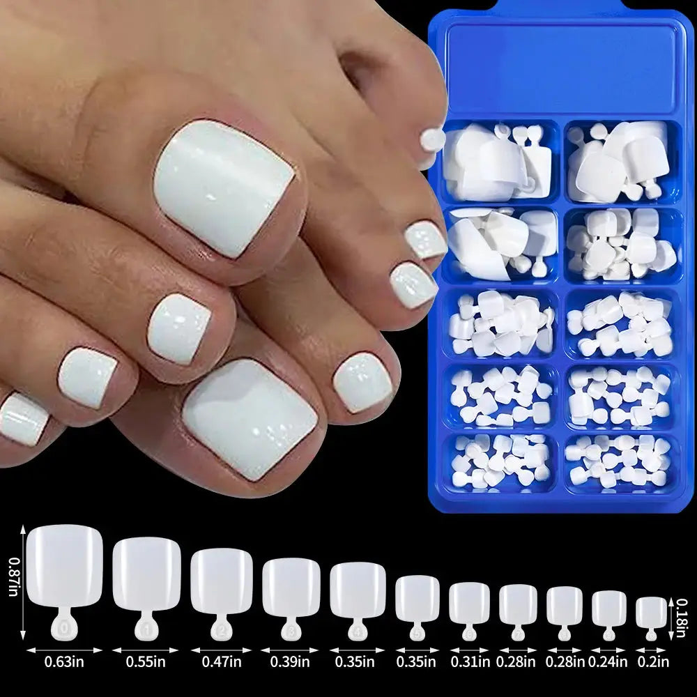 Glamour Nail Natural White Press On Toenails 100Pcs Full Cover Square Acrylic False Nails Kit For Salon Pedicure