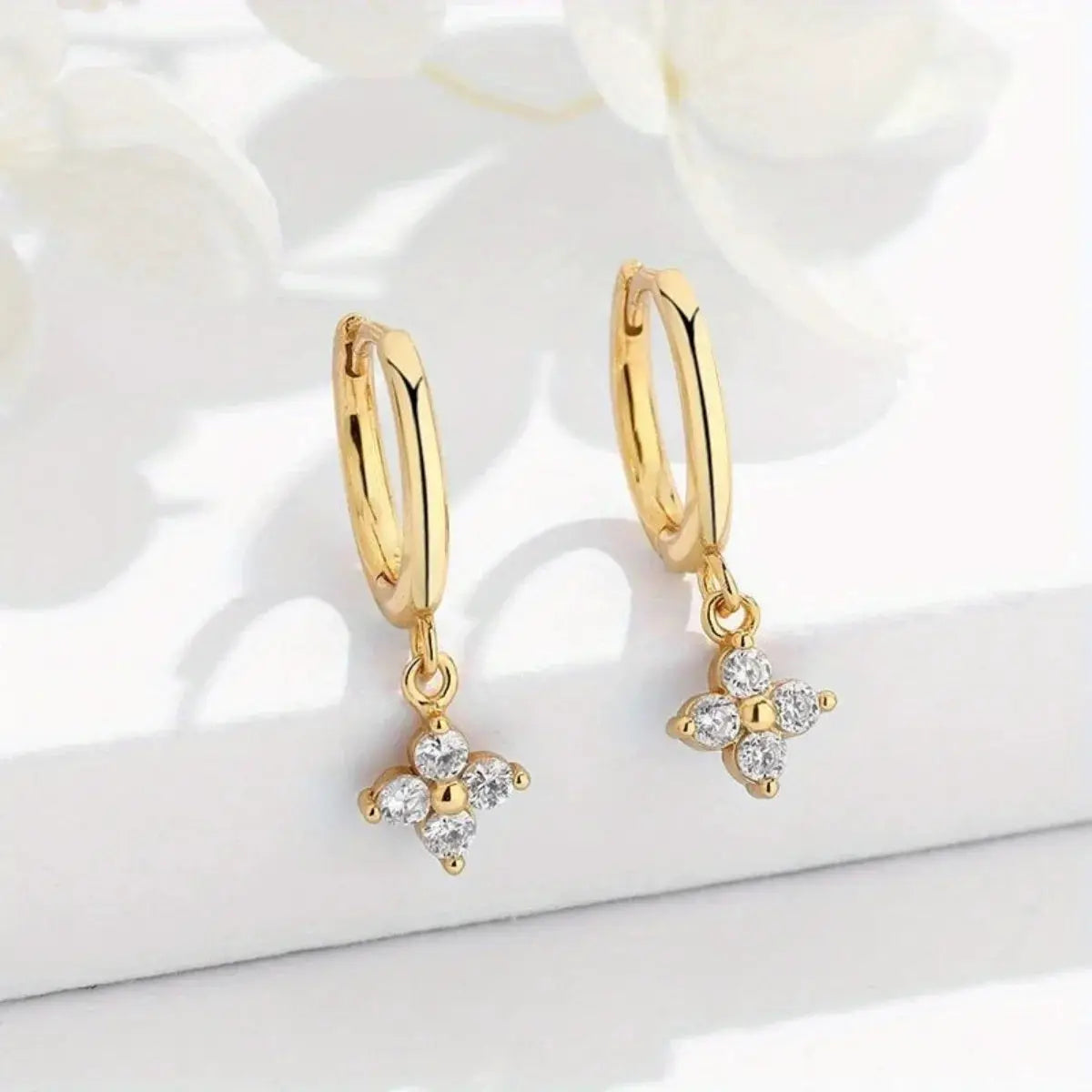 Zircon Flower Pendant Hoop Earrings For Women Stainless Steel Huggies Cartilage Piercing Jewelry