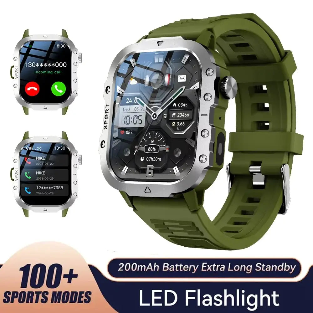 LAXASFIT Rugged Military Outdoor Smartwatch With 2.01 Inch HD Touch Screen And Voice Bluetooth Calling