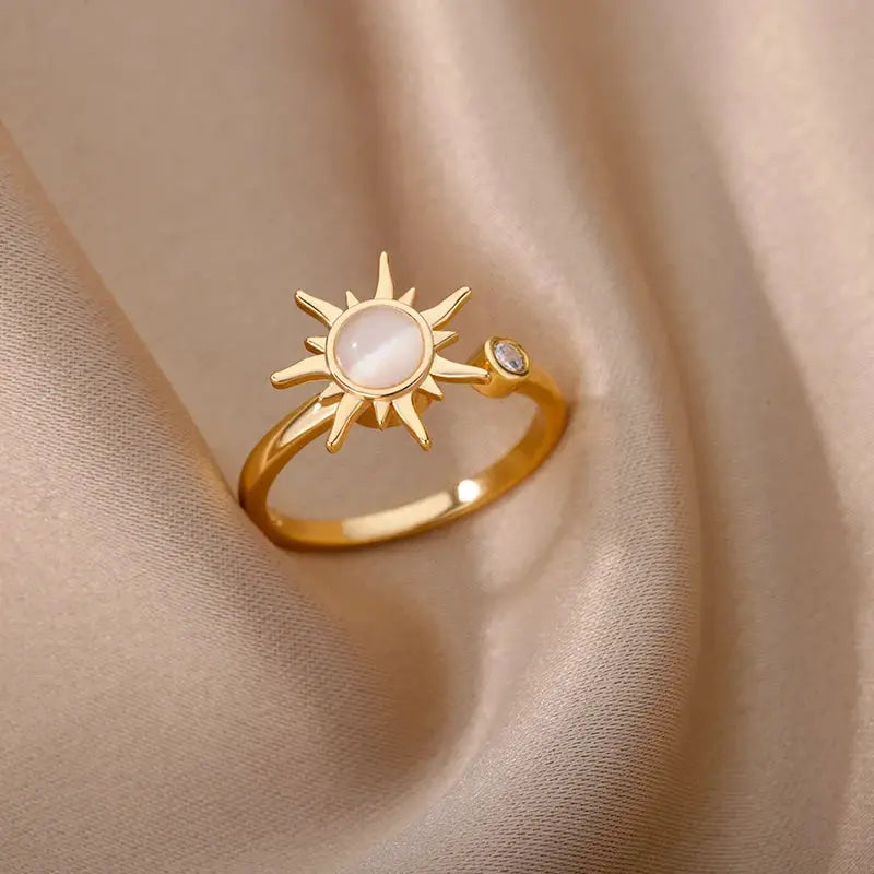 Anti Stress Anxiety Ring For Women Stainless Steel Sun Pendant Spinner Fidget Ring Gift Free Shipping