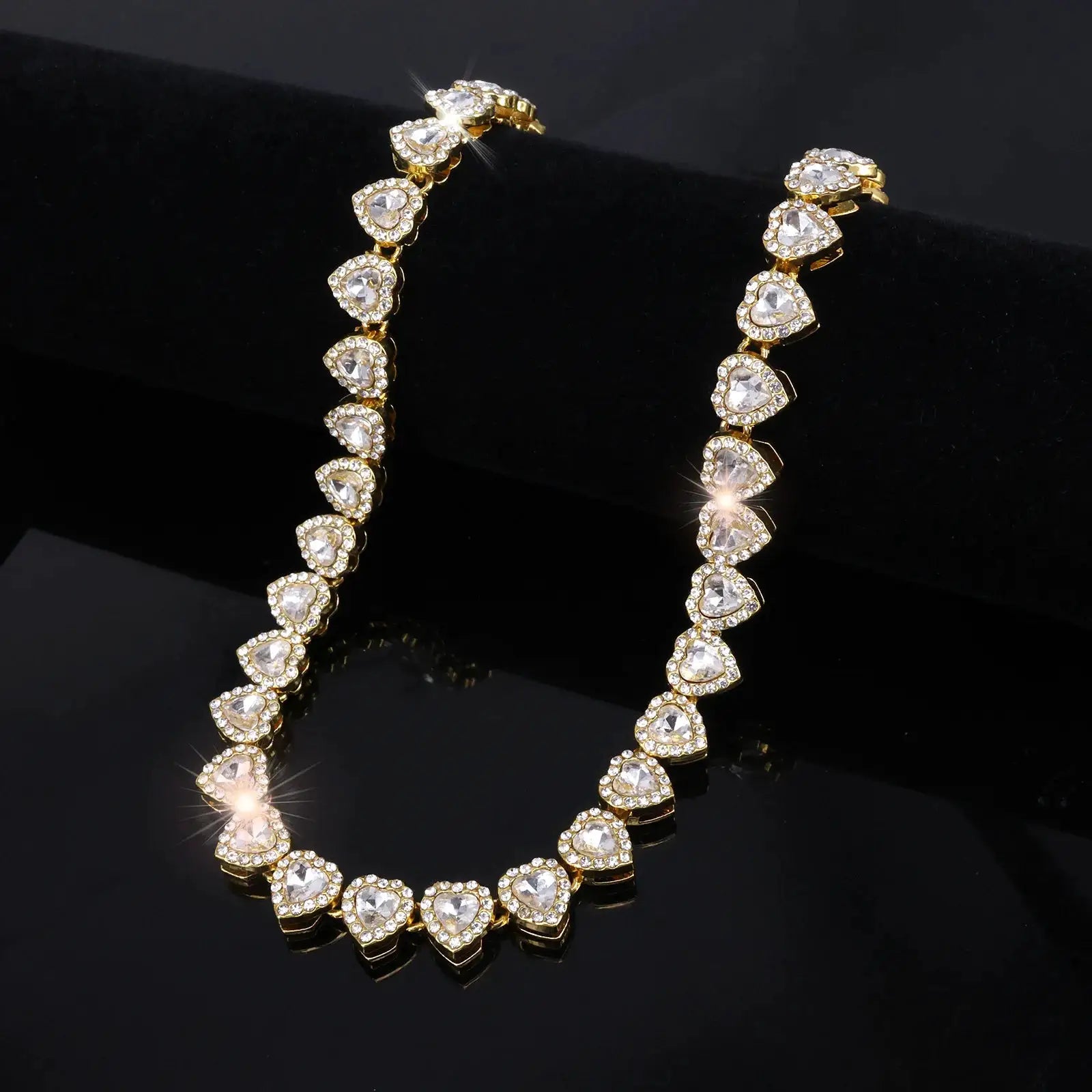 Yupsk 45cm 20cm Shiny Heart Rhinestone Hip Hop Rock Tennis Chain Bracelet Necklace Women Men Trendy Jewelry Set Gift
