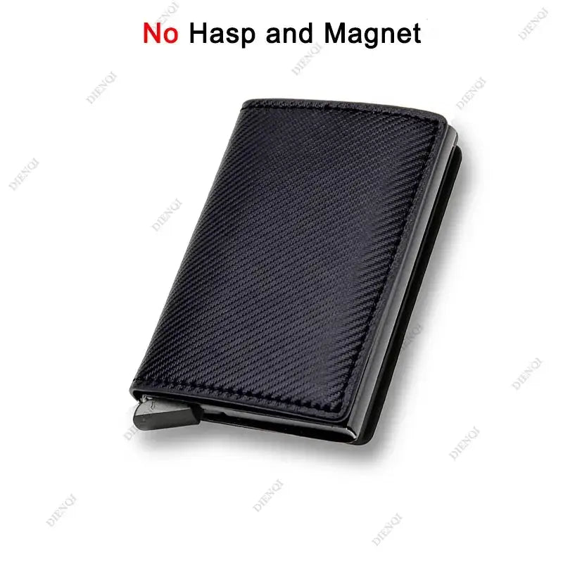 Simples Market black carbon-fiber RFID-blocking mini wallet with automatic pop-up card holder