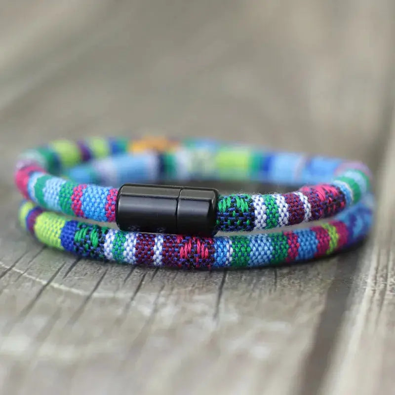 Men's Bohemia Rope Bracelet Magnetic Clasp Adventure Survival Beach Surf Accessory