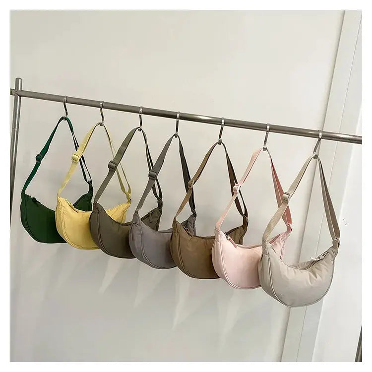 Nylon zipper crossbody dumpling bag, crescent-shaped with large capacity, Simples Market, in assorted colors