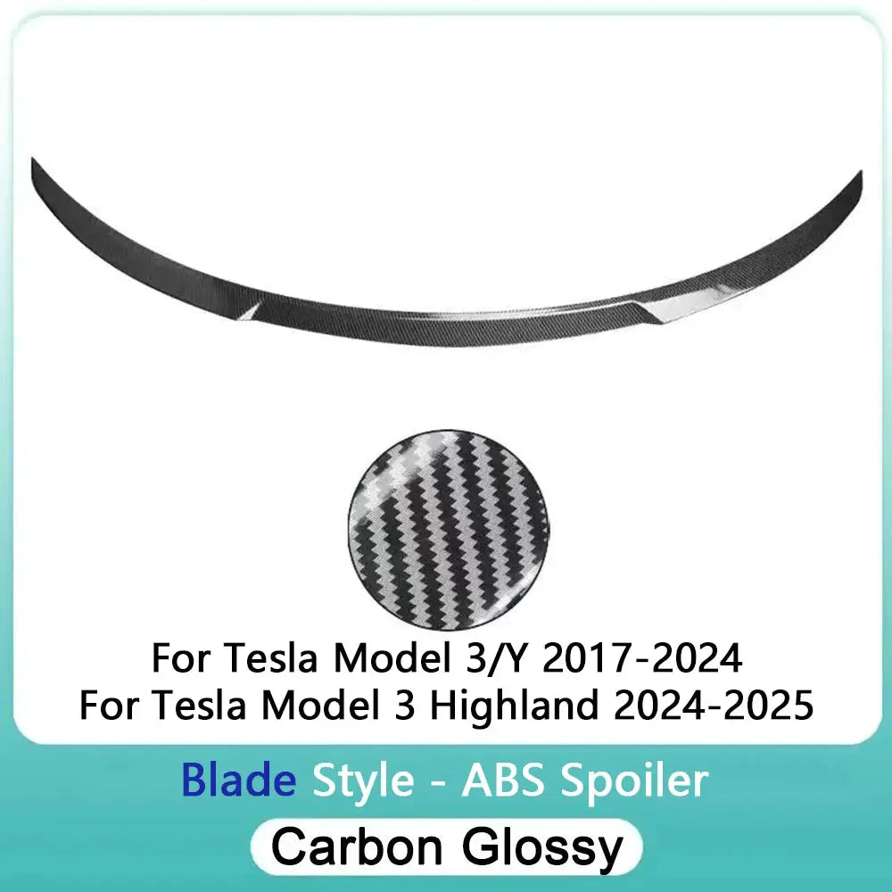 Rear spoiler for Tesla Model 3/Y 2017–2024, carbon glossy ABS blade-style exterior part