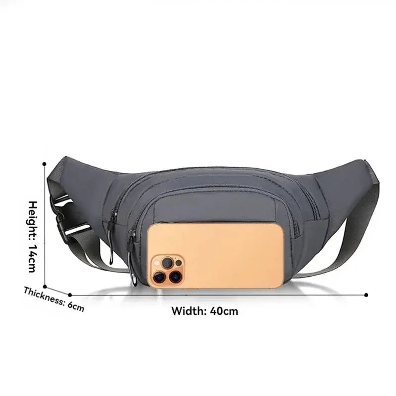 Simples Market men's canvas waistpack, grey slim anti-theft fanny bag with multiple zip pockets