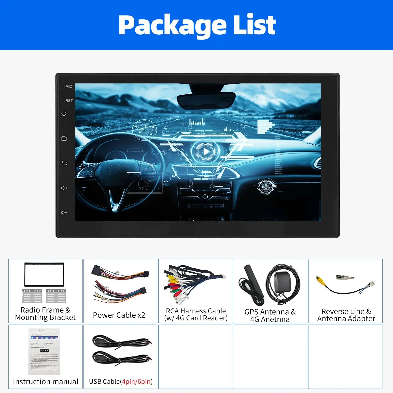 Black ESSGOO car stereo head unit with Android Auto and CarPlay