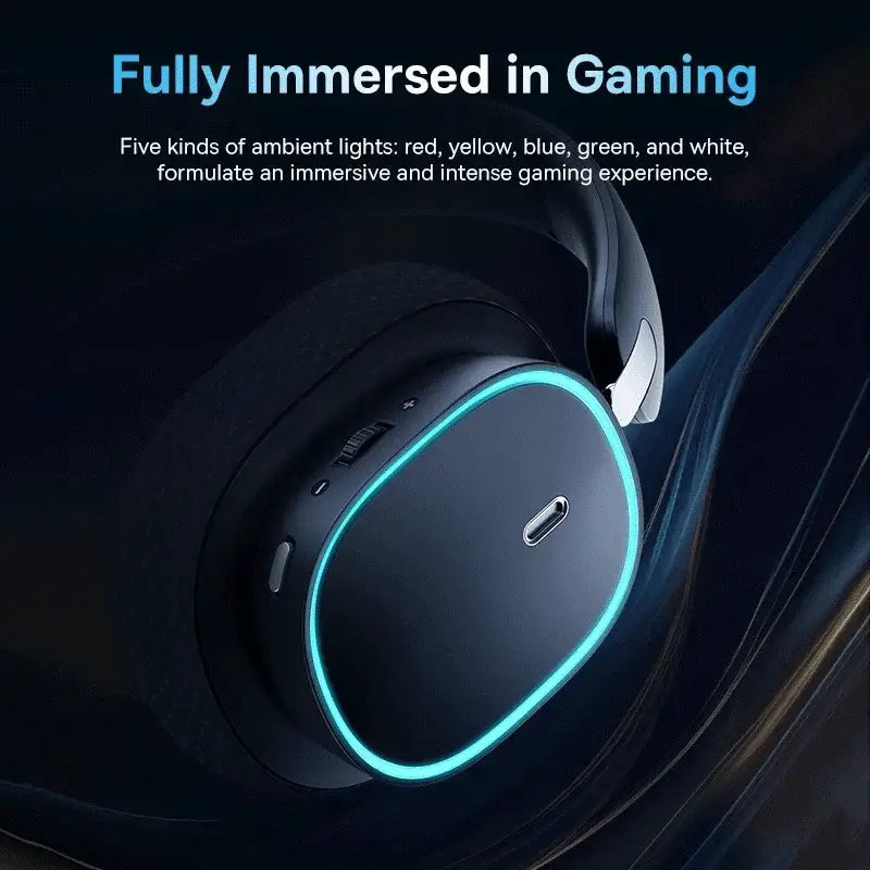 Baseus GH02 gaming wireless headset with mic, over-ear, blue RGB ring lighting