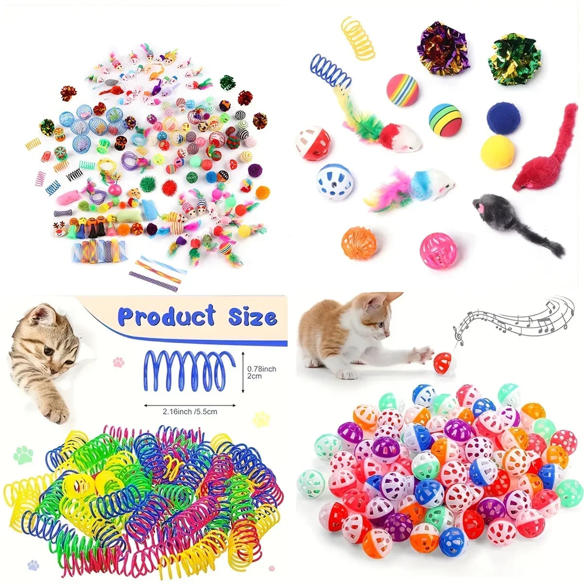 Cat Toys Mixed Pack 56 28 14 Plastic and Plush for Multi Cat Play