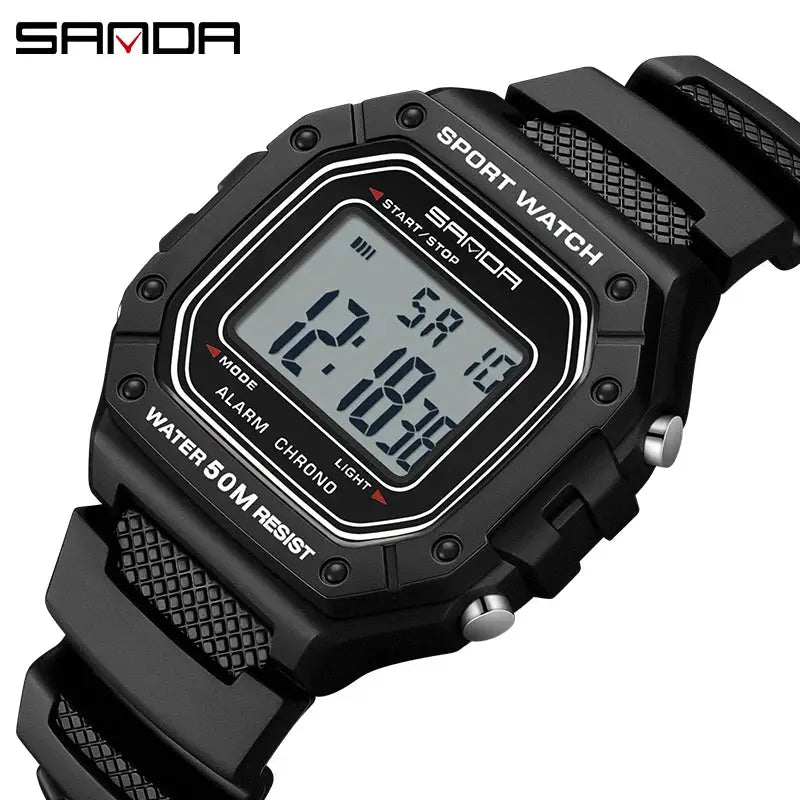 SANDA 2156 Military Style Digital Mens Watch With Large Dial Water Resistant LED Stopwatch
