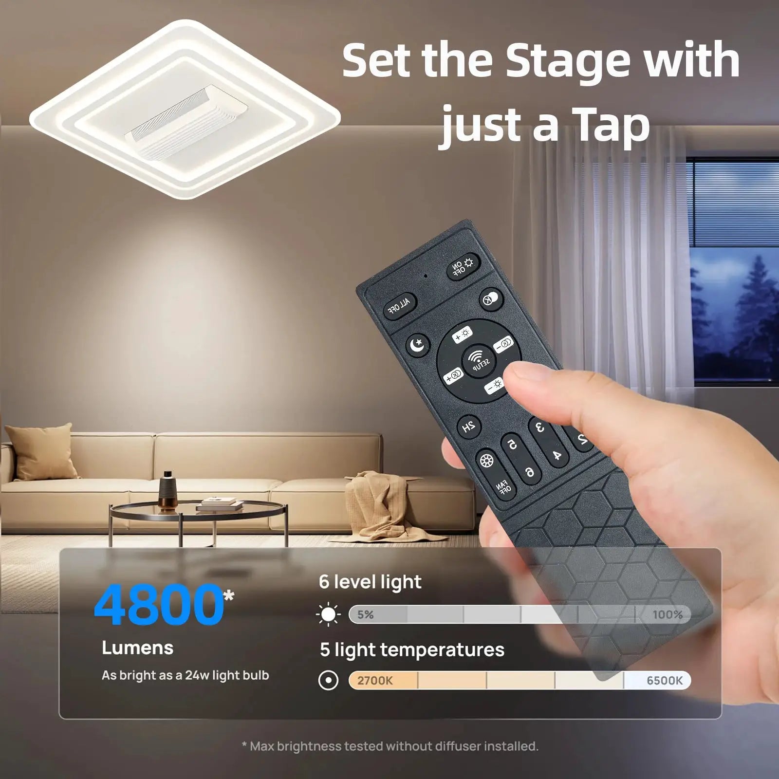 Simples Market LED bladeless ceiling fan chandelier, white square design with remote control
