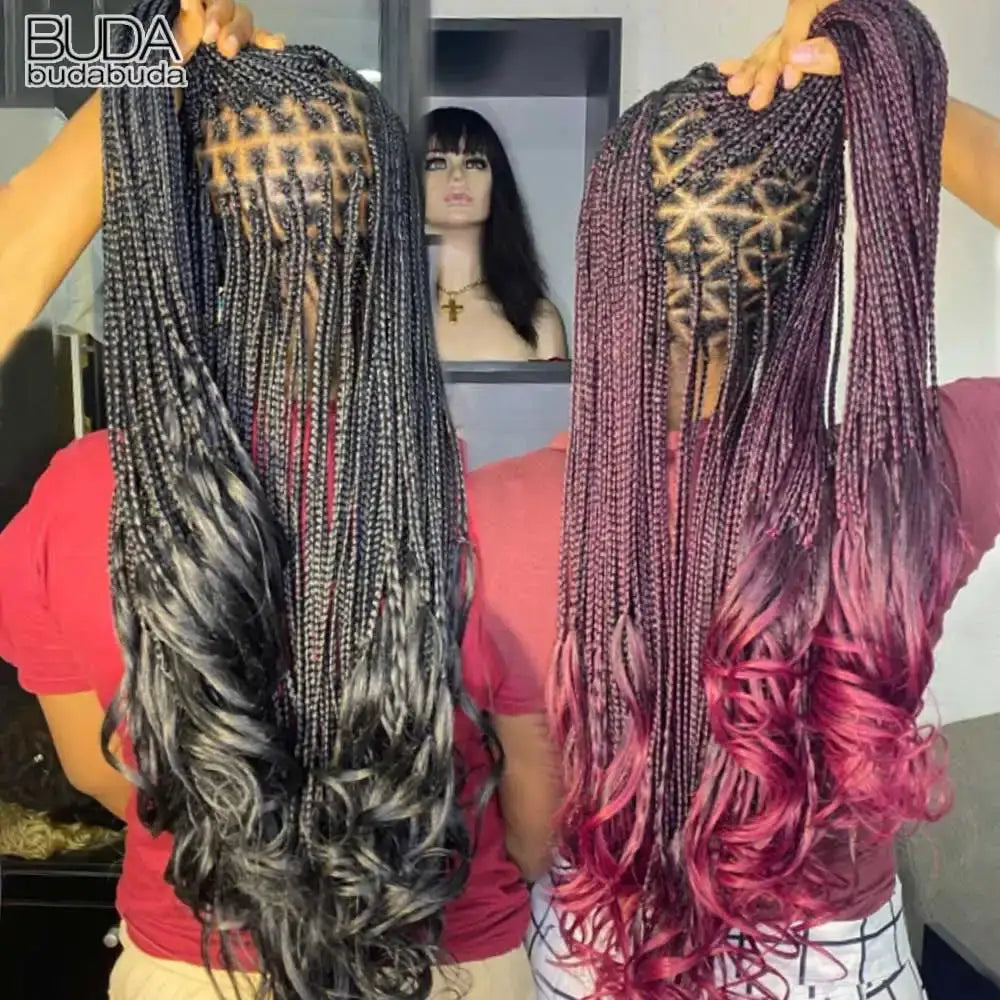 French Curls braiding hair, two bundles Simples Market, 24in synthetic spiral extensions, black-grey ombre, purple ends