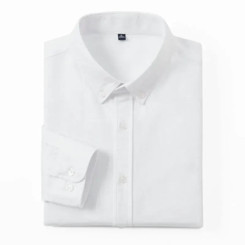 Men's slim-fit white Oxford cotton shirt, long sleeves, breathable casual wear by Simples Market.