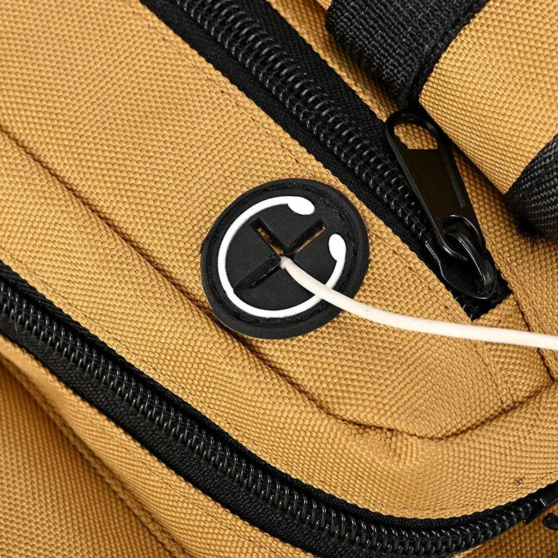 Tan canvas outdoor tactical chest bag for men with black zippers