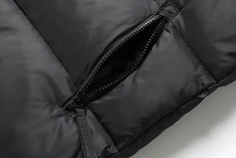 Simples Market men's black quilted down puffer jacket with zip pocket