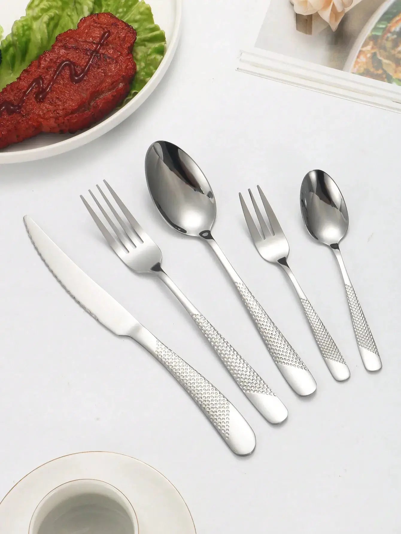 Stainless Steel Silver Star Diamond Tableware Set 6 Or 30 Piece Knife Fork Spoon Dessert Fork