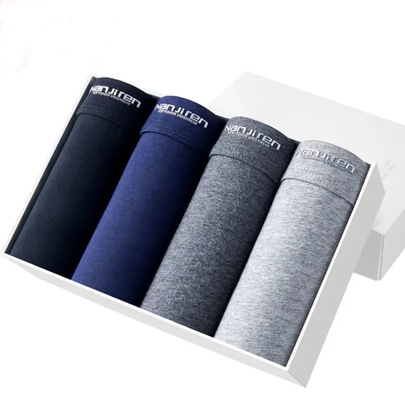 4-pack men's boxer shorts by Simples Market in cotton, navy, blue and gray tones