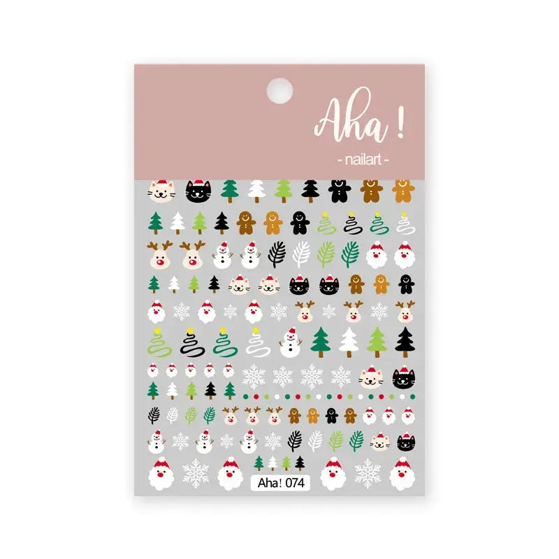 Nail sticker sheet by Aha! nailart; winter motifs snowmen, snowflakes, trees, reindeer; self-adhesive nail art