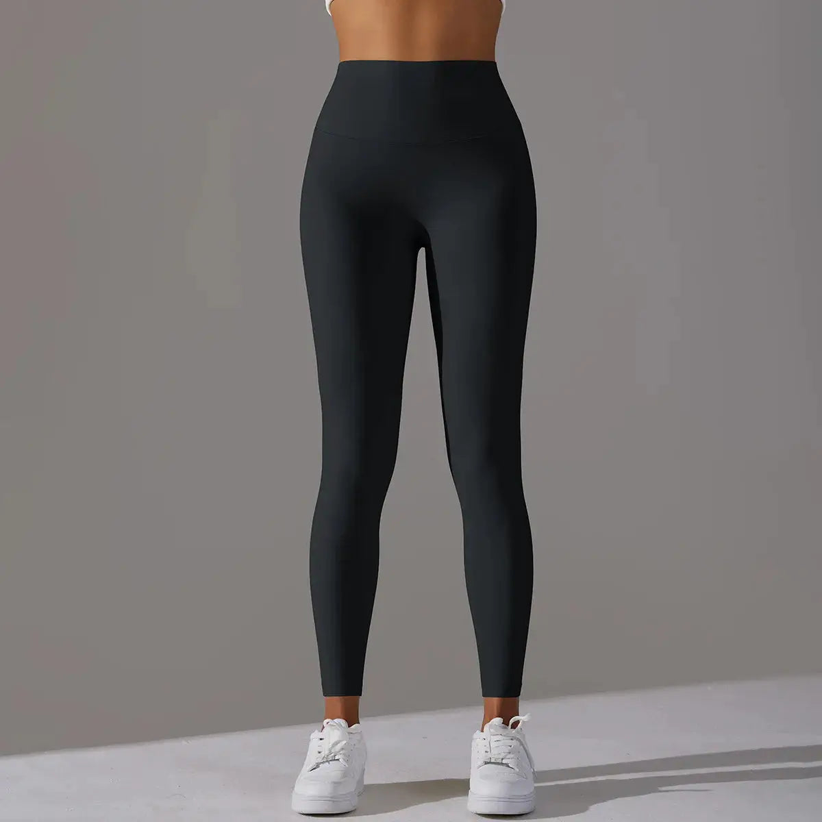 High-waist naked-feeling black leggings for women, gym/fitness, full-length tight fit.