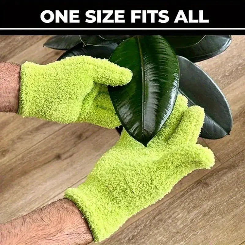 Microfiber dusting gloves, neon lime green, stretchable & breathable cleaning gloves
