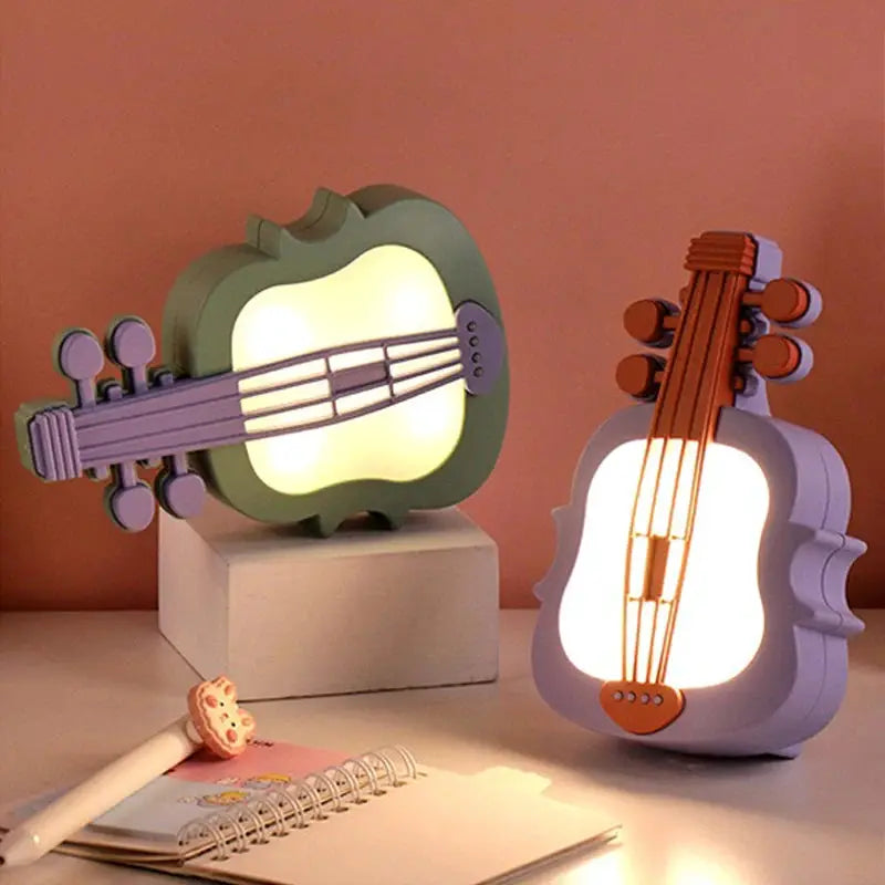 Simples Market TV Painting night light set: green apple-shaped guitar lamp and purple violin-shaped LED desk lamps
